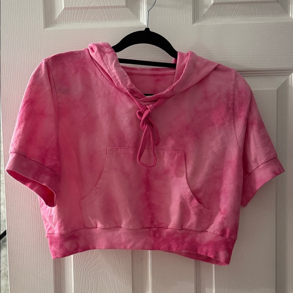 Let’s Gym Pink Short Sleeve Hoodie Crop Top NWT